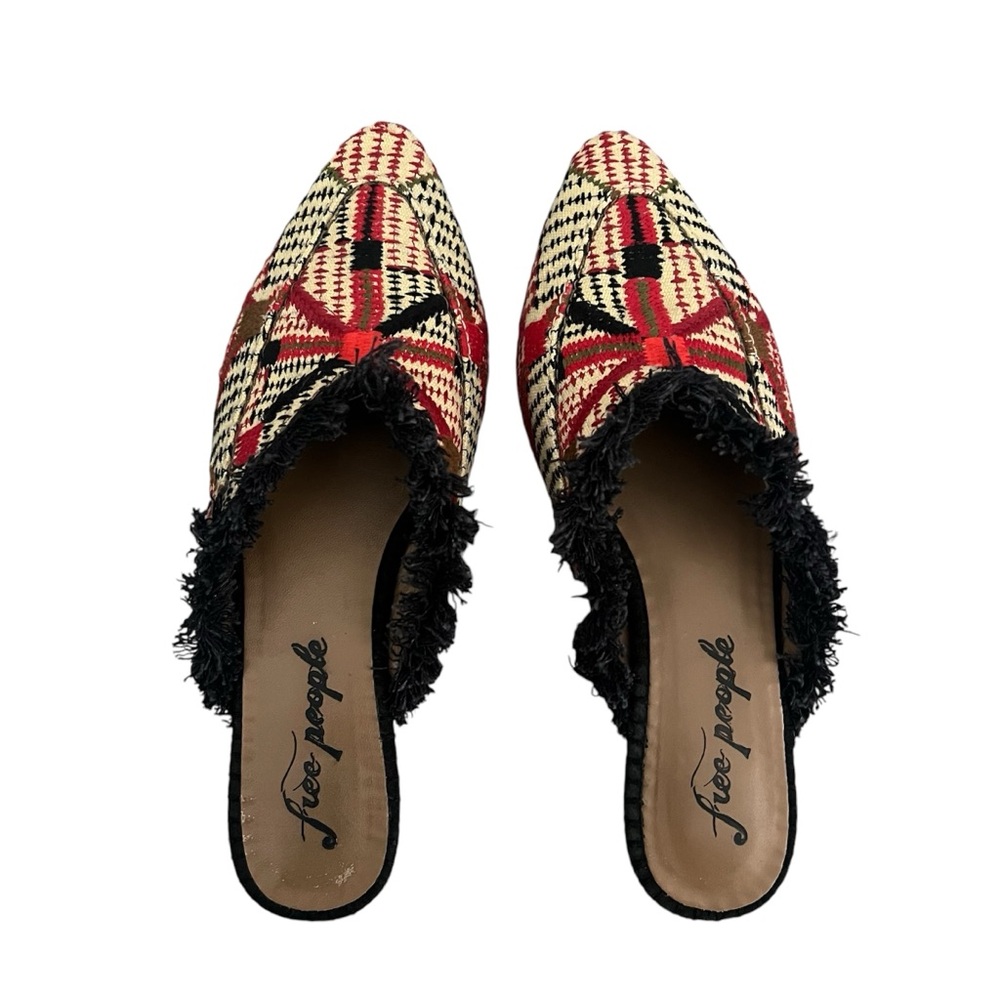 Free People Red and Black Plaid Mules